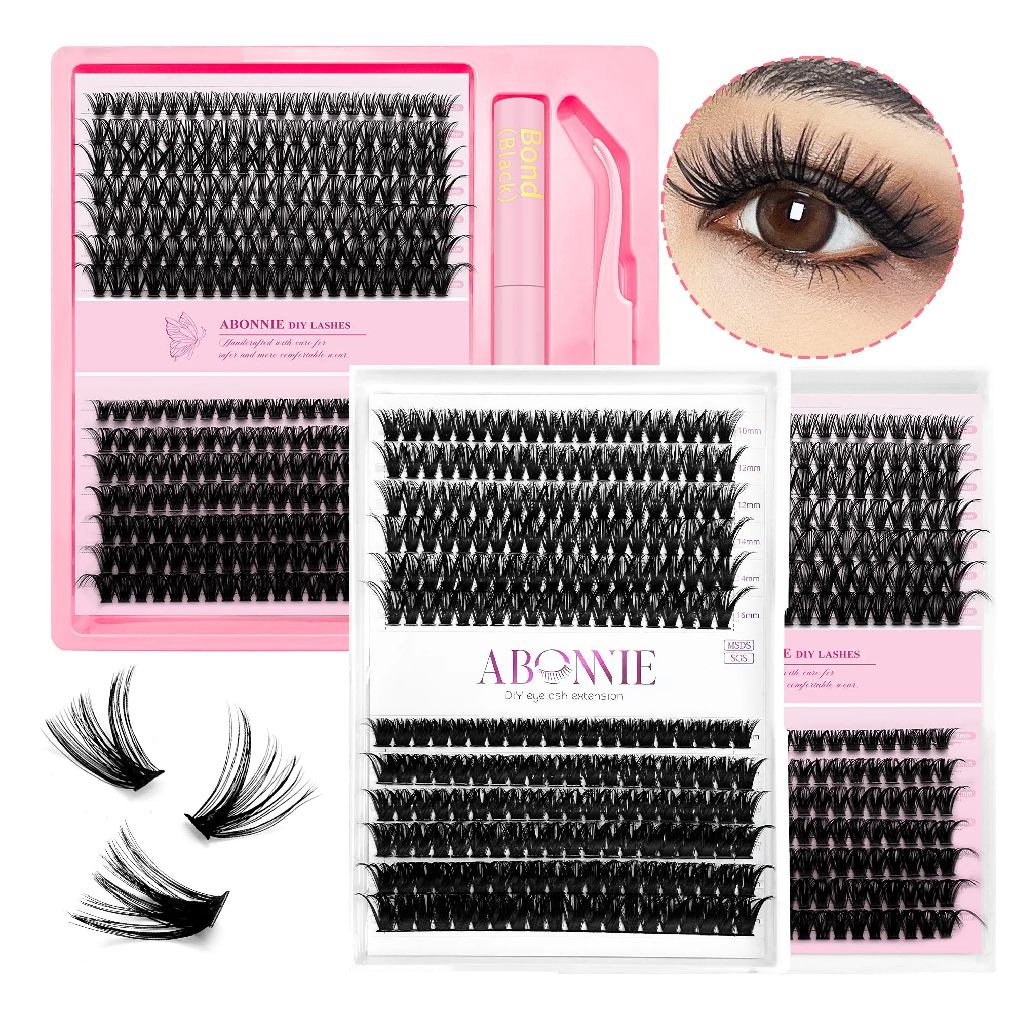 Abonnie D Curl Private Label Eyelash Clusters Segmented Custom Logo Diy Lash Extension Kit Wholesale Mink Fluffy Cluster Lashes