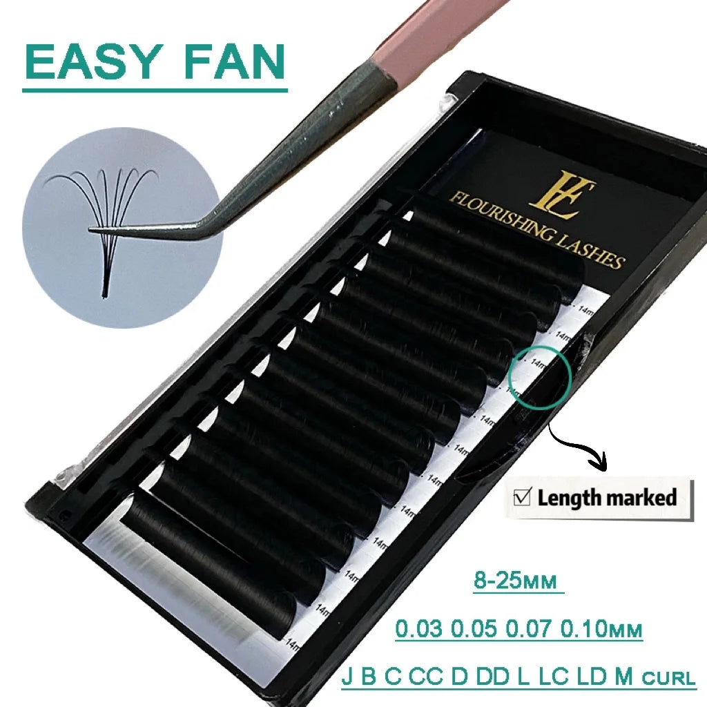Matte Black Cashmere Easy Fans 0.03 0.05 0.07 Volume Blooming Eyelashes 0.15 0.20 Soft Ellipse Flat Lashes Extensions