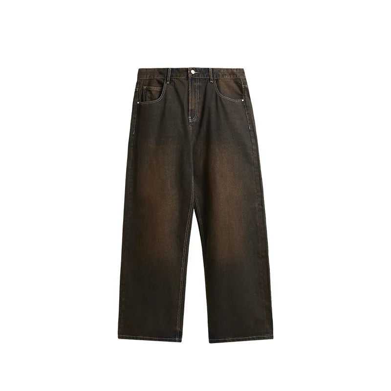 Custom Oversized Streetwear Regular Fit Vintage Stonewashed Men Straight Print Mid Softener High Street Stretch Denim Waterproof