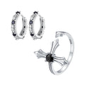Wholesale Price Personalized Cross Black Diamond Ring and Ear Clip 925 Sterling Silver Jewelry Set