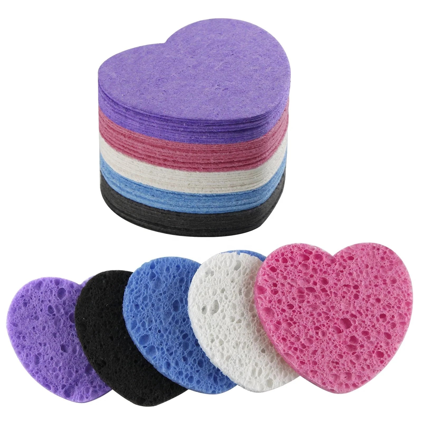 Woxin 50-Piece Pack Heart Style Disposable Compressed Natural Wood Pulp Cellulose Makeup Cleaning Sponge