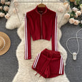 Women's Sets Spring Color Blocking Zippers Coat High Waist Casual Pants Two Piece Set Jogging Suits Wholesale