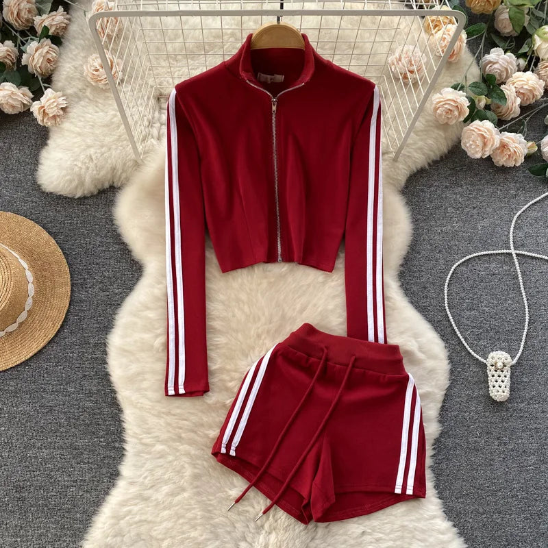 Women's Sets Spring Color Blocking Zippers Coat High Waist Casual Pants Two Piece Set Jogging Suits Wholesale