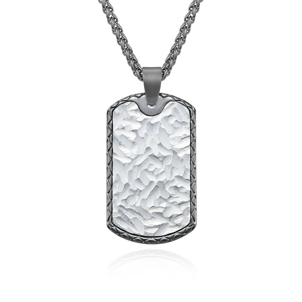 Trendy Stainless Steel 316L PVD Plating Alin New Style Dogtag Necklace Textured Rectangular Pendant on Chain Men's Jewelry