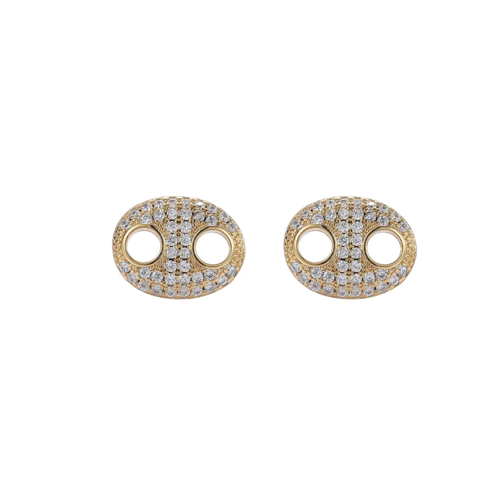 E026  CZ Earrings  Women Brass Micro Pave Cubic Zircon Stud Earrings Hip Hop Ced Out