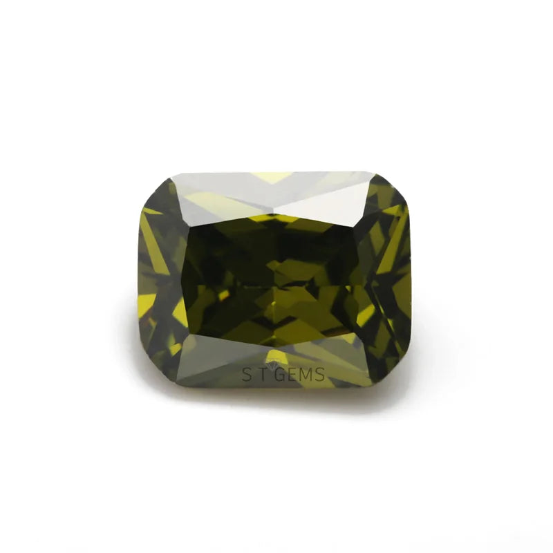 5A Grade Commercial Lab Created Rectangle Shape Peridot Large Size Cubic Zirconia for Sale