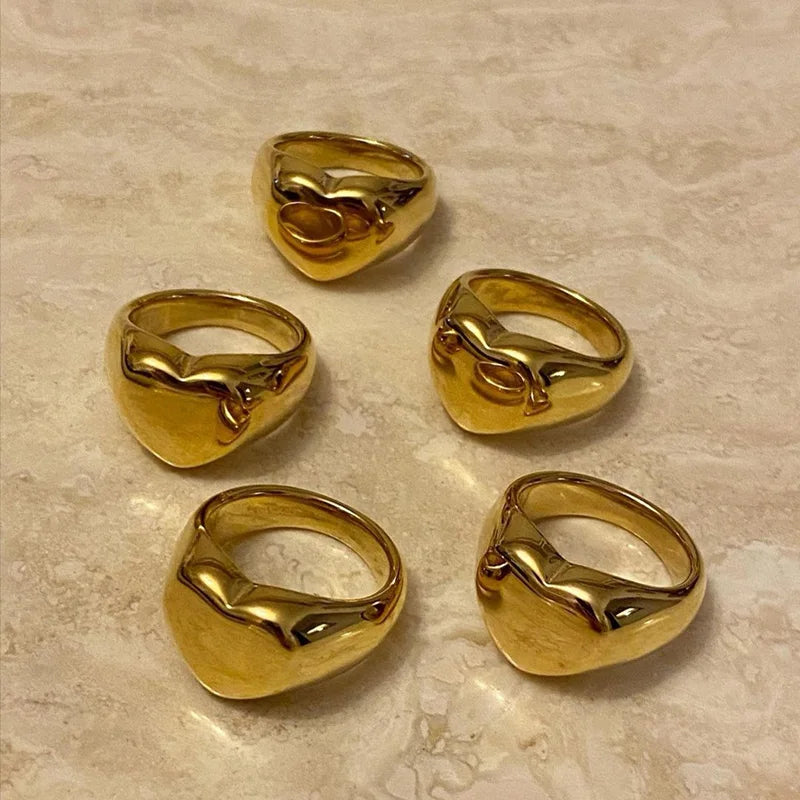 Eco-friendly Stainless Steel Heart Shape Gold Rings Jewelry for Women
