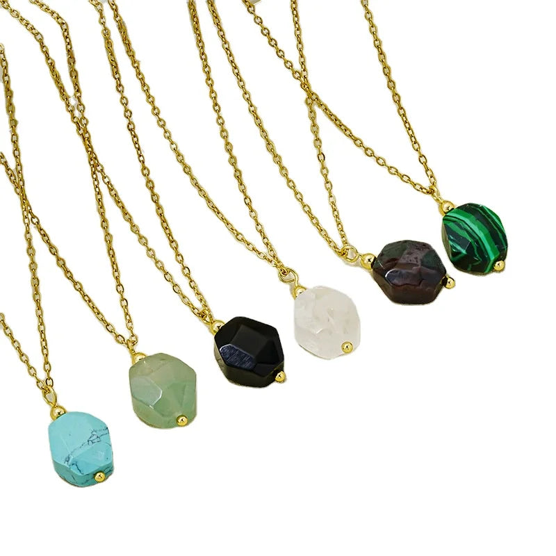 Simple Style Autumn and Winter Jewelry Color Natural Stone Necklace High Sense Pendant Stainless Steel Natural Stone Necklace