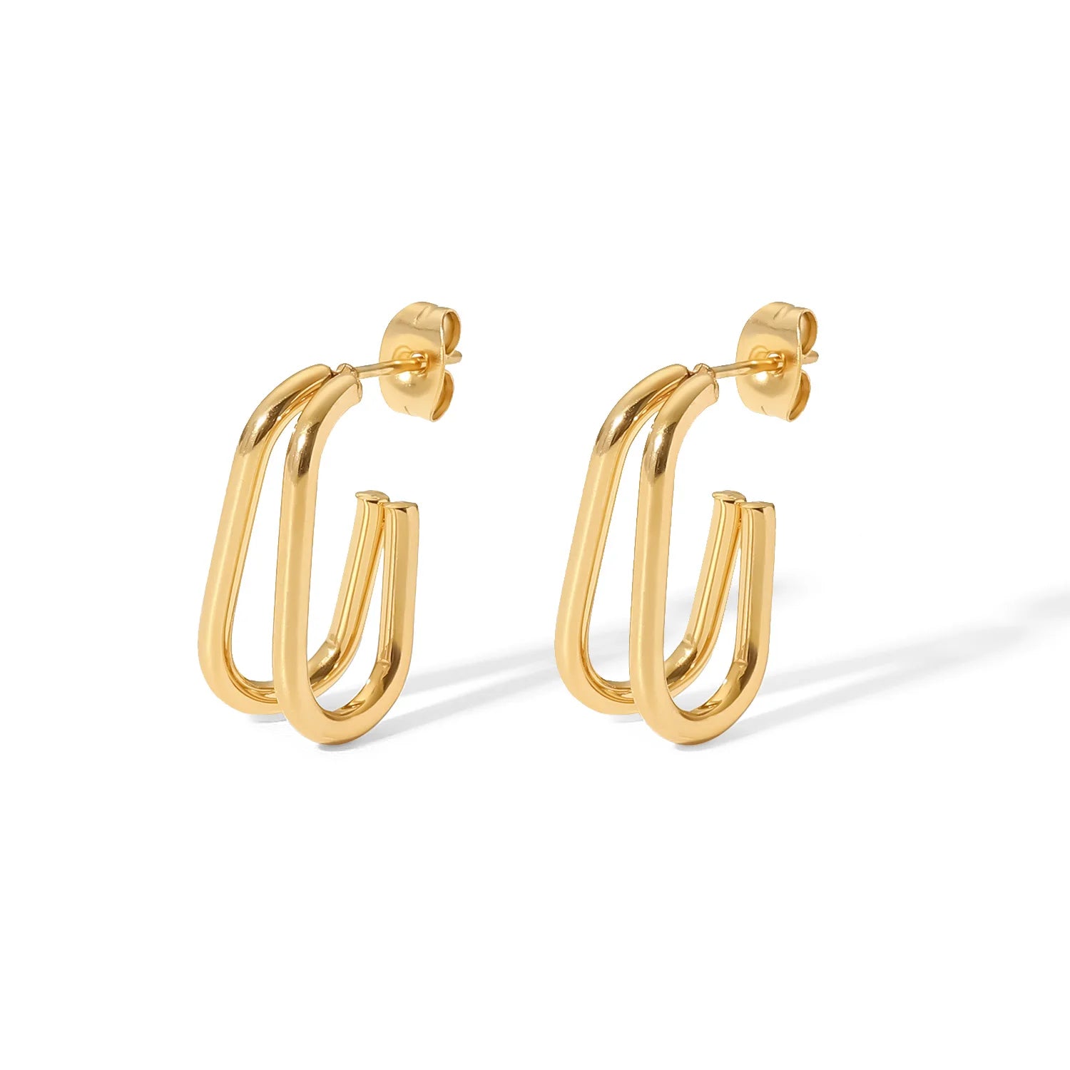 Double Layer Line 18K Gold Plated Stainless Steel Jewelry Geometric Gift Charm CC Shaped Earrings