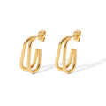 Double Layer Line 18K Gold Plated Stainless Steel Jewelry Geometric Gift Charm CC Shaped Earrings