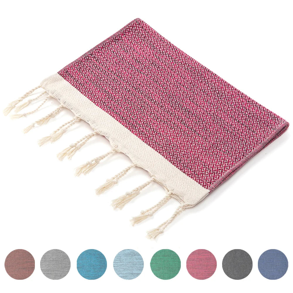 SHENGPENG Turkish Cotton Jacquard Tassel Design Blue Checkered Print Square Quick-Dry Golf Kitchen Towel for Home Use