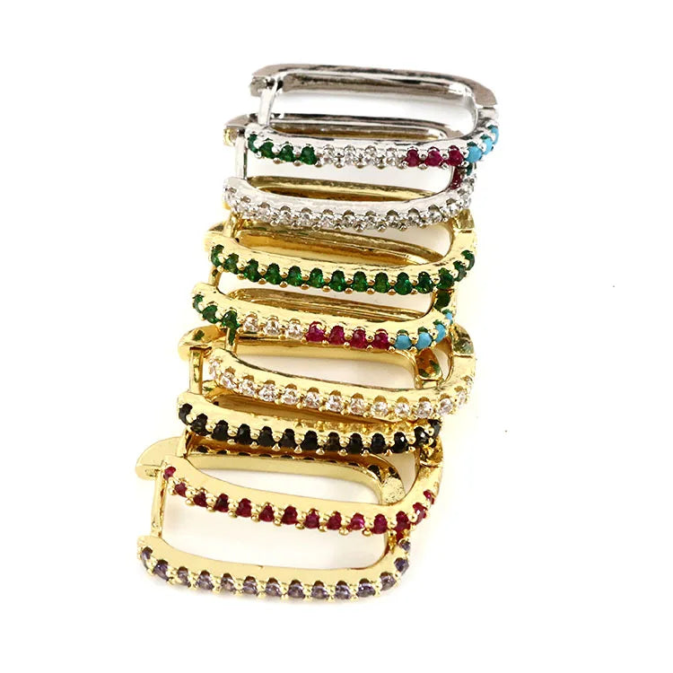 EC1652  New Unique Diamond Crystal CZ Micro Pave Rectangle Hoops Huggie Earrings Jewelry for Women