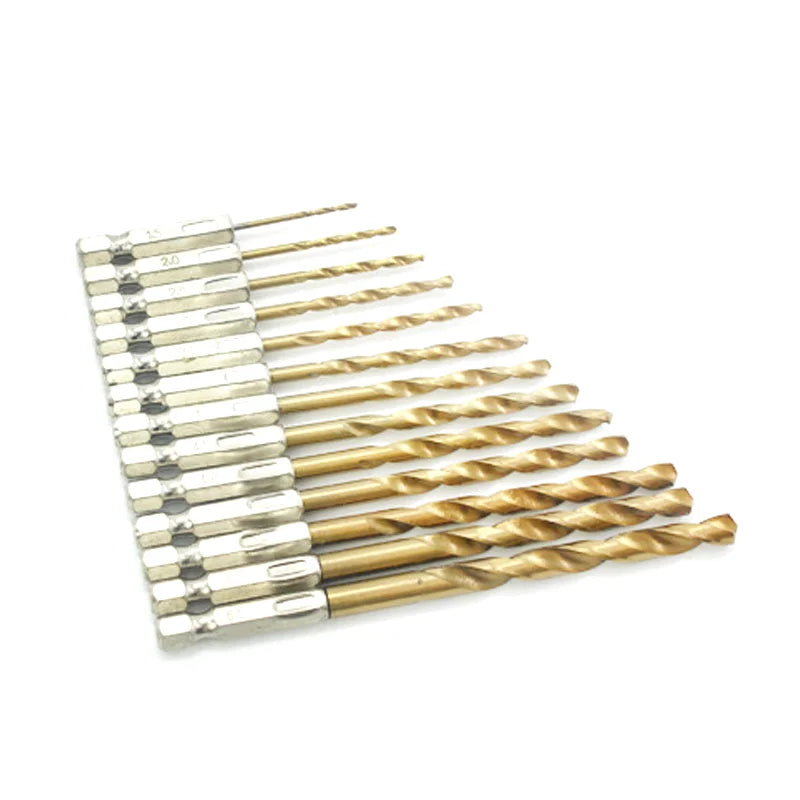 13pc Metric Hex Shank Quick Change Titanium Coated HHS Twist Drill Bits Set for Power Tools 1.5-6.5mm