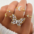 5Pcs/Set Butterfly Zircon  Rhinestone Star Moon Ring Set for Women Jewelry