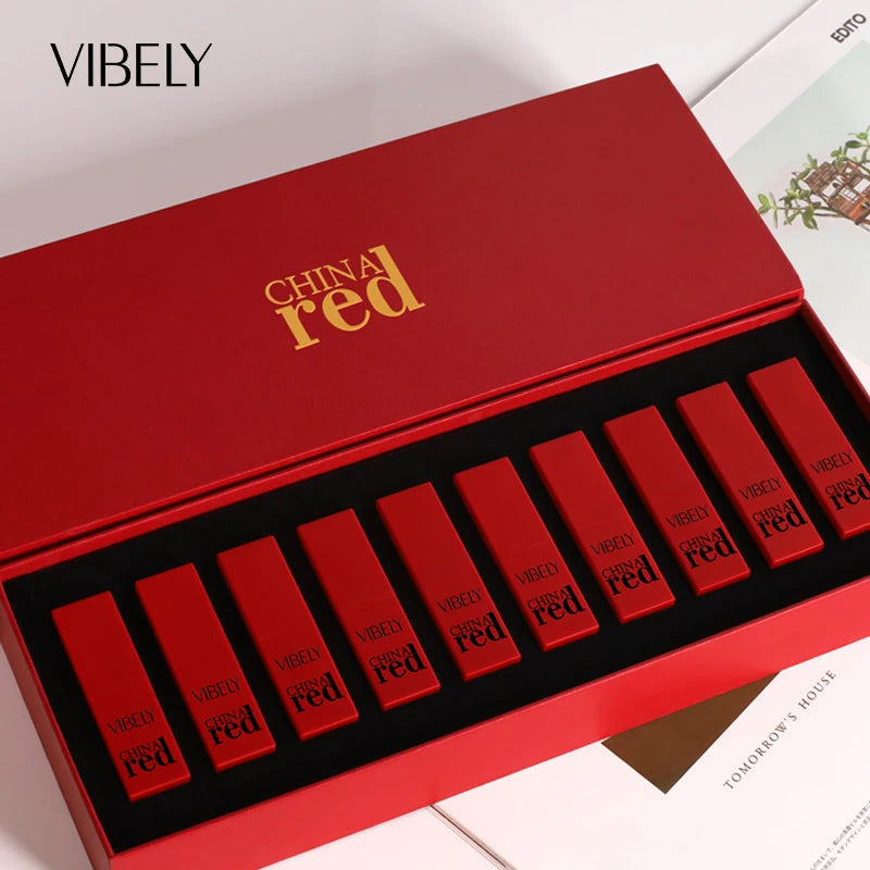 Unique Moisturizing Smooth Long-lasting Coloring Chinese Red Waterproof Matte Lipstick Set