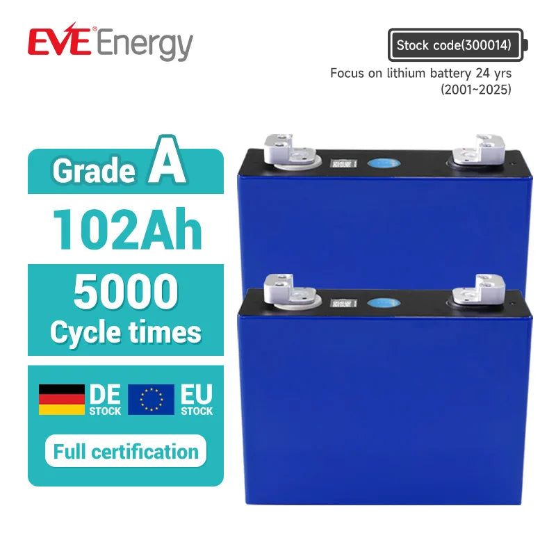 EVE EU STOCK LF100LA 100Ah 3.2V Lifepo4 Battery Home Energy Storage System 5000cycles Cell Lifepo4