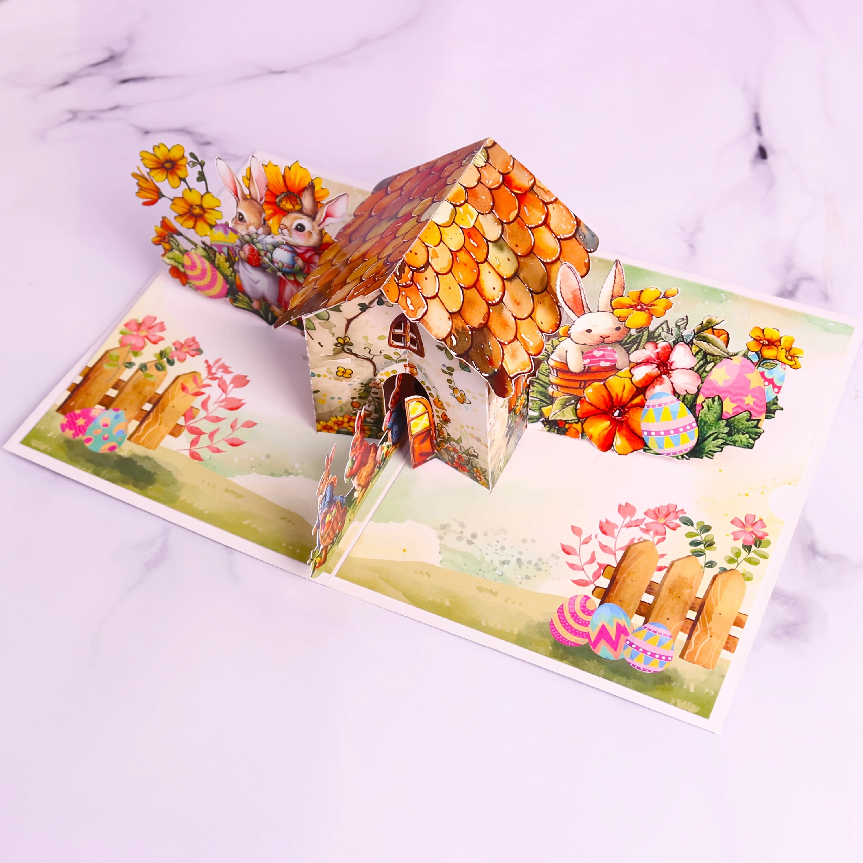 Exquisite Desktop Decoration Gift Easter Greeting Cardcute Rabbit Home Animal Family Open Close 3D Pop-up Cards