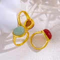 Merryshine Inspired Jewelry Vintage Geometric Triangle Ring Natural Jade Agate Tiger Eye Gemstone Rings