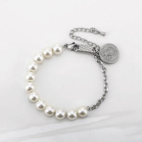 Charm Women's Stainless Steel Pearl Splicing Adjustable Chain Bracelet-Wedding Anniversary Gift Titanium Plated