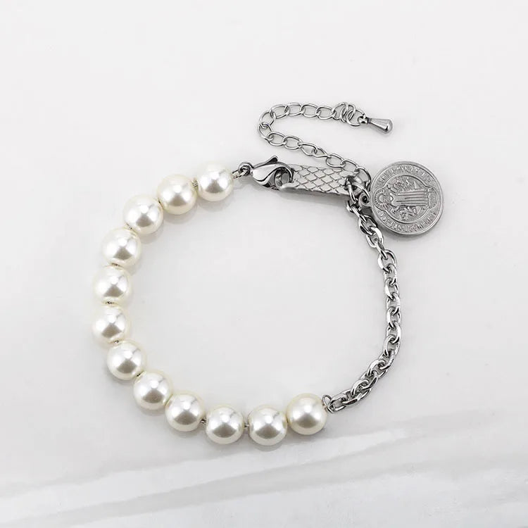 Charm Women's Stainless Steel Pearl Splicing Adjustable Chain Bracelet-Wedding Anniversary Gift Titanium Plated
