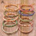 Boho Gemstone Woven Bracelet Faceted Crystal Bead Healing Chakra Reiki Men's Bracelets 18K Gold Plated Handmade Fashion Jewelry