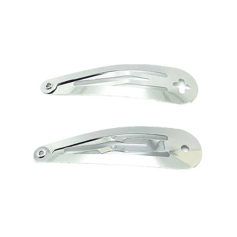 5CM Thick Plus Nickle Silver Round Hole Tear Drop Metal Snap Hair Clip Plain Cross Hole Side BB Hairpin for DIY Hair Accessories
