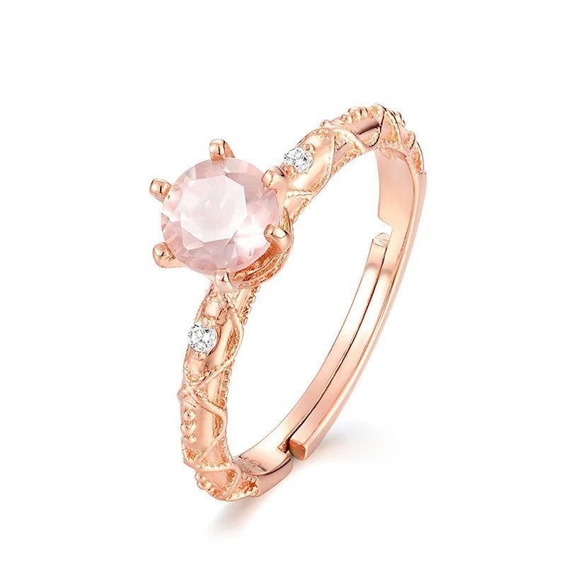 High Fashion 925 Sterling Silver Wedding Ring Rose Gold Plated with Pink Zircon Stone Classic Style for Parties and Gifts
