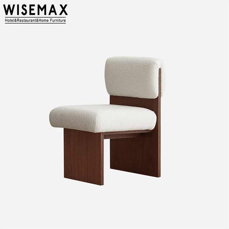WISEMAX FURNITURE Living Room Comfortable Wooden Frame Dining Chair Soft Teddy Fabric Leisure Chair for Home
