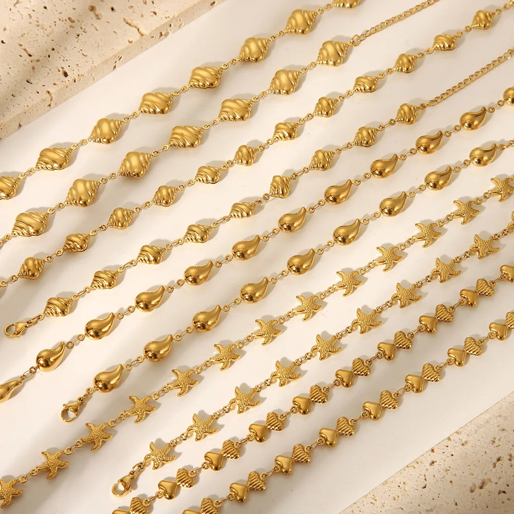European American Luxury 18K Gold Plated Stainless Steel Conch Love Chains Fashionable Ins Sweater Chokers Necklace