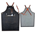 Coffee Denim Apron With Leather Strap Unisex Adjustable Denim Jean Kitchen Apron With Pockets for Women Men