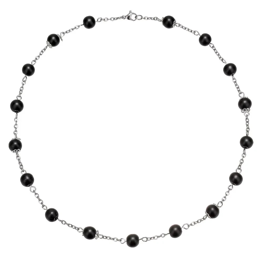 Hot Selling Retro Men's Beach Style Hip-Hop Necklace New Design Black Frosted Stone Beaded Necklaces