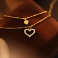 Double Layer Chain 18k Gold Trendy Women Foot Jewelry Cubic Zirconia Heart Charm 925 Sterling Silver Anklets