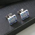 New and Innovative Luxury Cuff Links Buttons square Texture Light Blue Color Checkered Crystal Cufflinks