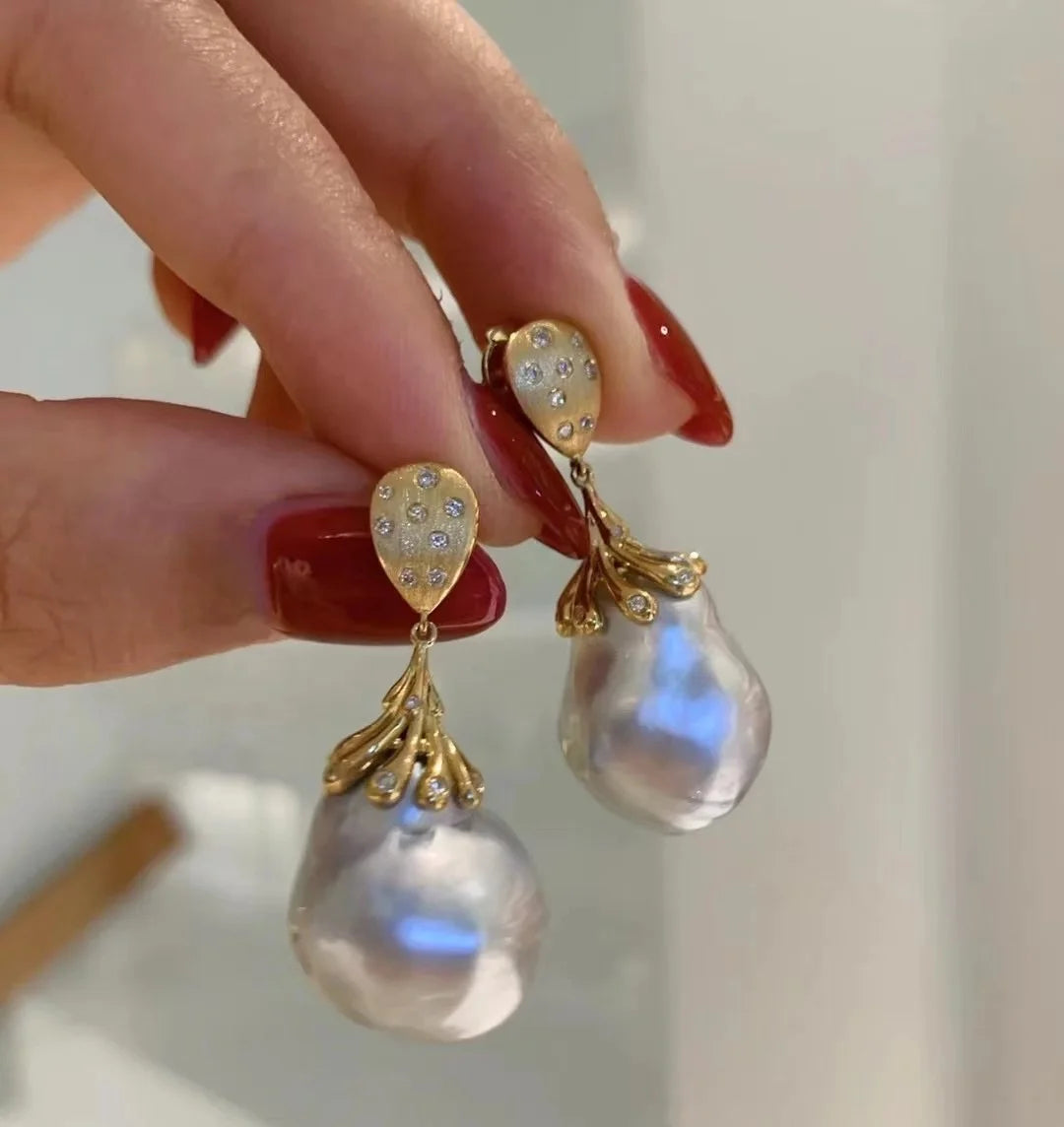 E1829 Baroque DIY Natural Freshwater Pearl Charm Earrings Mounting Accessory 925 Sterling Silver Gold Plated  Jewelry for Women