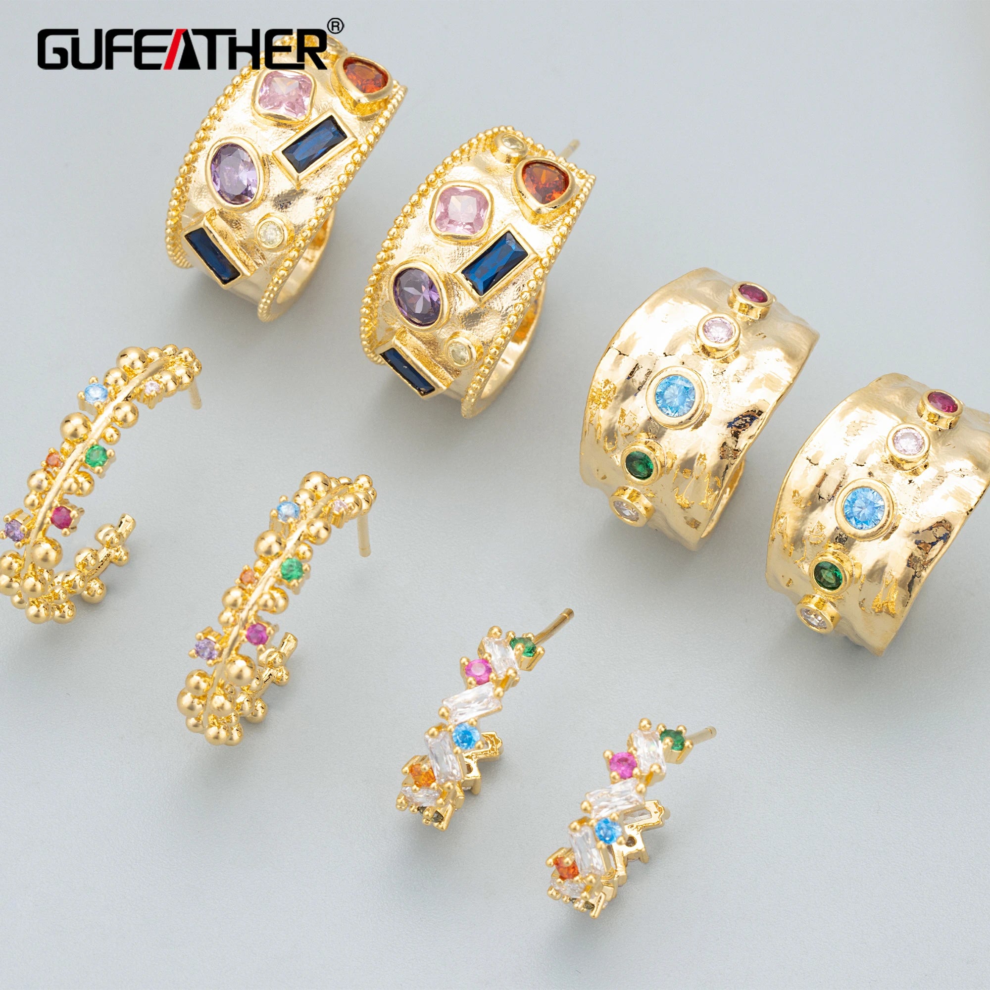 ME35 Women's 18K Gold Rhodium Plated Copper Zircon Earrings High Quality Fashion Jewelry 4pcs/lot with Hoop Ear Buckle