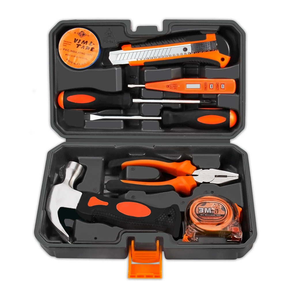 Dropshipping Manufacturer Household Tool Set Wholesales 9pcs Hand Tools Toolkit Hot Selling Tape Measure Hammer Tool Box