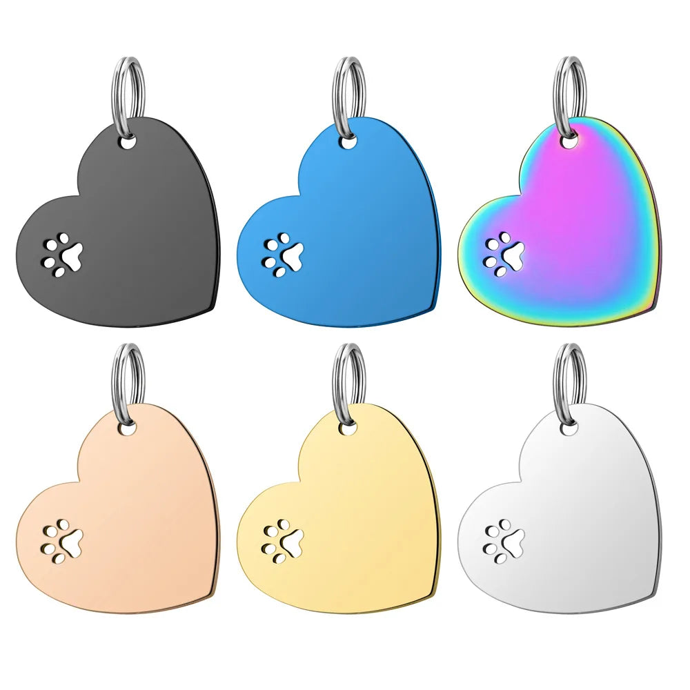 Stainless Steel Gold PVD Pet Jewelry Findings Engravable Logo Hollow Heart Dog Paw Pendant Fashion Pendants & Charms