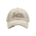 Men's Outdoor Riding Baseball Cap Letter Design Soft Top Ripped Cross-Border Washed Stereo Embroidery Metal Buckle for Big Heads