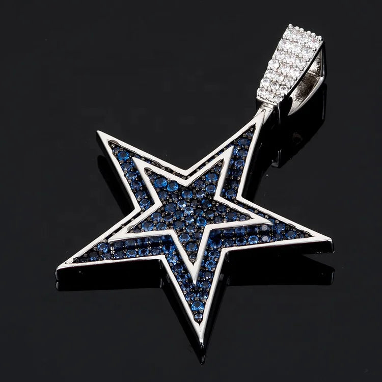 2023 New Design Fine Jewelry Hip Hop Pendant Fully Iced Out CZ Pentagram Children's & Unisex Brass Micro Set Zircon Jewelry