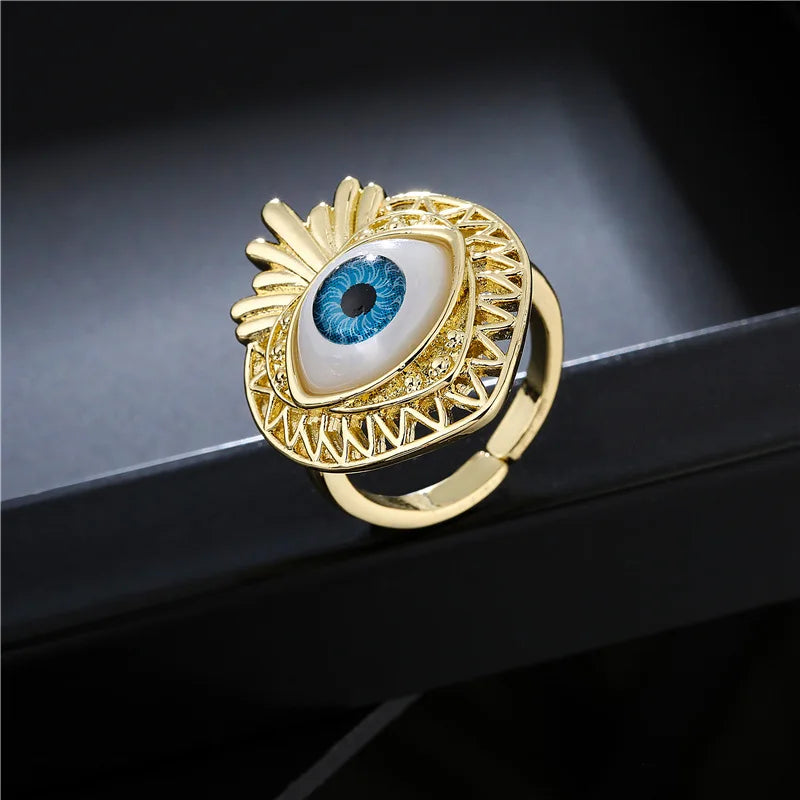 Personality Gold Plated Evil Eye Rings Adjustable Personality Rings for Women