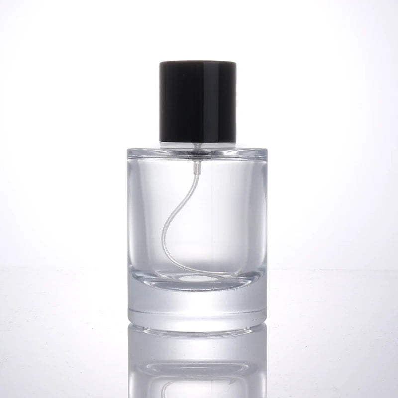 Luxury Empty Round Glass 50ml Perfume Spray Bottle Packaging With Crimp Spray Cap