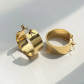 MICCI High End Wholesale Custom Luxury Women Jewelry PVD 18K Gold Plated Stainless Steel Chunky Flat Bold Wide Hoop Earrings