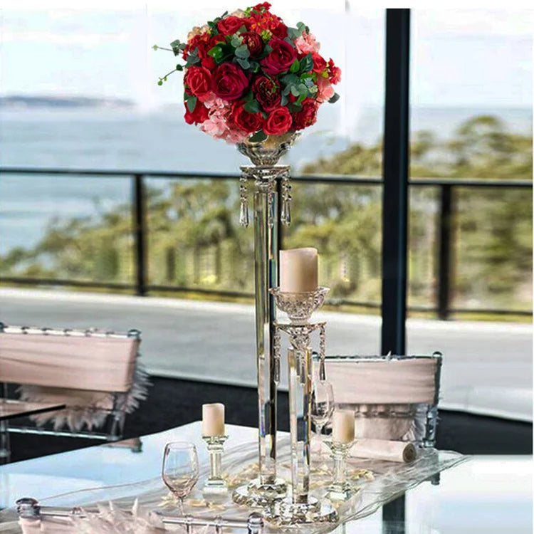 Crystal Candle Holder Decoration Wedding Center High Crystal Glass Flower Stand
