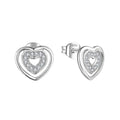 Valentine Birthday Gift Women Hollow Shiny Cubic Zirconia Heart 925 Sterling Silver Stud Earrings for Wedding