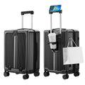 Waterproof Hard Shell Front Opening Gray Suitcase Customizable Lightweight Pc Frame Business Travel Luggage with Cup Holder