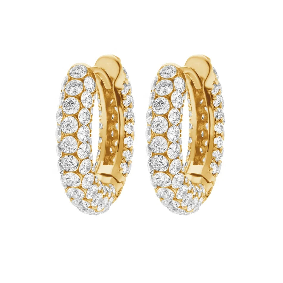 Nagosa High Grade 925 Sterling Silver 14k 18k Gold Vermeil Pave Cubic Zirconai Thick Chunky Huggie Hoop Earrings