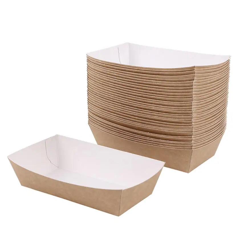 100 Pk Kraft Paper Tray for Food Fast Food Takeaway Snack Box