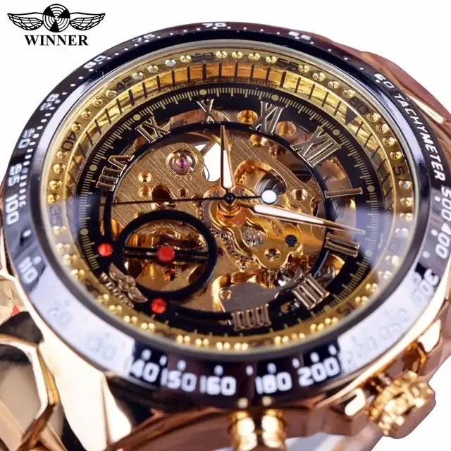 Winner New 8067 Top New Men Mechanical Wristwatches Luxury Skeleton Automatic Mens Watches Transparent Bezel  Watch Clock