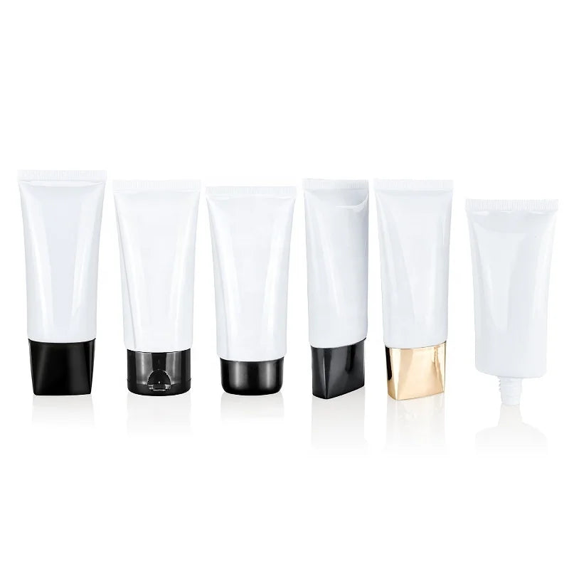 50ml 50g Lotion Cream Squeeze Tubes White Flat Oval Body Care BB Cream Sunscreen Plastic Bottle Cosmetic Soft Squeeze Tube