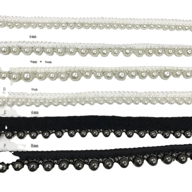 Handmade Unilateral Pearl Lace Ribbon Beaded Webbing DIY Clothing Accessories Collar Decorative White Black Lace Ribbon Braid